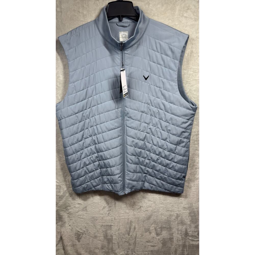 Callaway NEW Golf Vest Mens XL Gray Quilted Lightweight Full Zip Pockets UPF